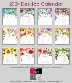 the desk calendar is shown with colorful flowers on it and text that reads, 2012 desktop calendar