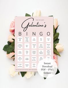 the printable valentine's bingo game is surrounded by roses