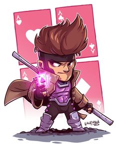 Gambit by Laufman Gambit Xmen, Derek Laufman, Gambit X Men, Marvel Cartoons, Chibi Characters, Superhero Art, Marvel Dc Comics, Comic Heroes