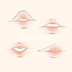 four different types of lips with the word kumura written on them in white