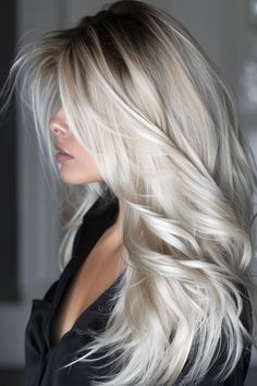 40+ Daring Mob Wife Hair Ideas Platinum Blonde Hair With Layers, Platinum Blonde Hair Balayage, Blonde Hair With Layers, Long Platinum Blonde Hair, Blonde Hair Balayage, Icy Hair, Bold Glamour, Long Platinum Blonde, Hair Tuck