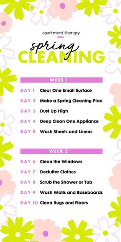 the spring cleaning schedule is shown with flowers