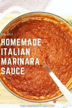 the best homemade italian marinara sauce in a large pot with a spatula on top