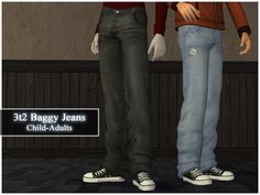 two people standing next to each other in front of a wooden paneled wall with the words baggy jeans child - adults on it