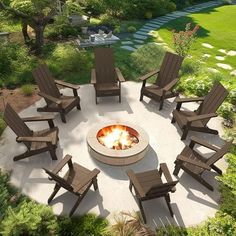 a fire pit with chairs around it