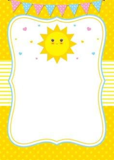 a yellow and white card with a sun on it