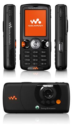 an orange and black cell phone is shown