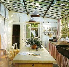 the kitchen is clean and ready to be used as an outdoor dining area for entertaining