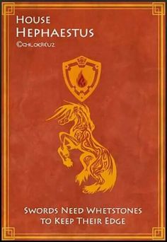 the front cover of house hephaestus, which features an image of a dragon on