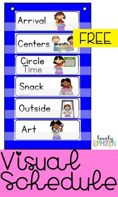 a blue and white sign with the words visual schedule for kids to use on it