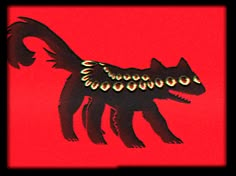 an image of a cat that is in the shape of a dog on a red background