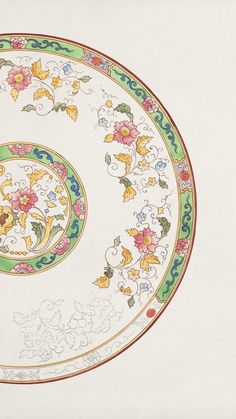 a drawing of a decorative plate with flowers on it