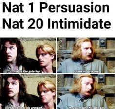 a poster with the caption that says, nat 1 persuasion nat 20 intimate