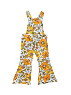 70s Overalls — Willow 70s Overalls, Toddler Bell Bottoms, 70 Fashion, Girls Overalls, Bell Bottom, Retro Flowers, Orange Flowers, Toddler Outfits, Bell Bottoms