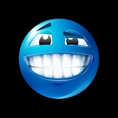 a blue smiley face with white teeth