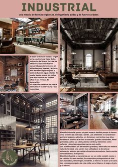 an article about the interior of a building with pictures and text describing it as industrial