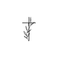 a cross with two leaves on it and a single branch in the middle is shown