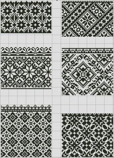 cross stitch patterns in black and white, with the same pattern as shown on each side