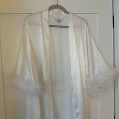 Worn Once For Under 1 Hour! Robe With Feathers, A Court Of Wings And Ruin, Colorful Feathers, Sleepwear Robe, White Silk, Women's Intimates, Feathers, Color White, Weddings