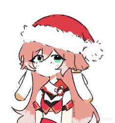 a drawing of a girl wearing a santa hat and holding her hand to her ear