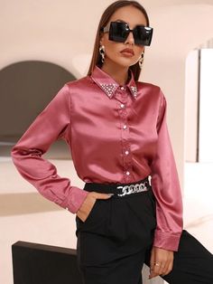 Women Blouses, Satin Blouse, Red Fabric, Silk Satin, Spring Outfits, Collar Styles, New Arrivals, Bell Sleeve Top