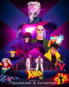 the x - men movie poster is shown in front of an image of other characters