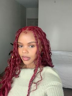 @morgaaanpaige ig, burgundy braids, red braids, burgundy goddess braids, burgundy and pink hair, hair inspo, braid hairstyles, cherry red hair, dark red braids, red hair black women, curly braids, boho braids Burgundy Twists Black Women, Goddess Braids Burgundy, Burgundy Goddess Braids, Dark Red Braids, Burgundy And Pink Hair, Braids Red Hair, Red Hair Black Women, Braids Burgundy, Red Hair Dark