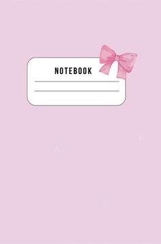 a pink notebook with a bow on the front and back cover that says, notebook