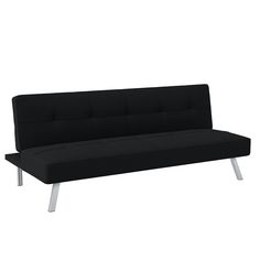 a black couch with metal legs on a white background