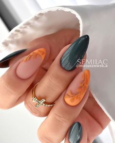 Green Nail Designs, Nail Art Ideas, Fall Nail, Fall Nail Designs, Chic Nails, Fancy Nails, Gorgeous Nails