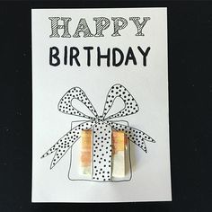 a happy birthday card with two wrapped gift boxes and the words happy birthday written on it