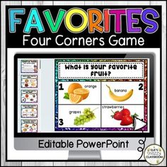 the four corners game with fruits and vegetables for children to play on their computer screen