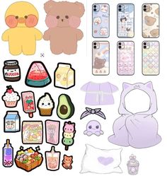 various stickers and decals for cell phones, including teddy bear, cat, bird