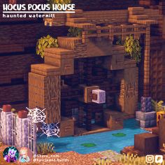 Hi! This water wheel is a part of a Spooky House I've built recently! More Pictures of the build on here my Page, you can get a schematic on my Patreon Water Wheel Minecraft, Watermill House, Cookie Castle, Hocus Pocus House, Mc Build Ideas, Ideas Para Minecraft, Build Minecraft, Minecraft Aesthetic, Easy Minecraft Houses