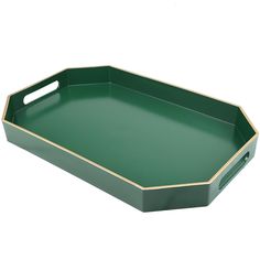 a large green tray with gold trim