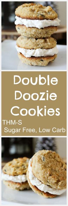 three cookies stacked on top of each other with the words double doozie cookies above them