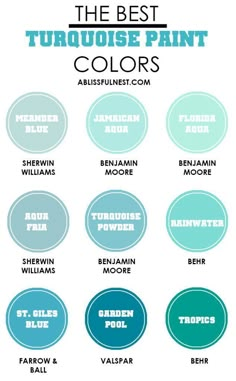 the best turquoise paint colors to use in your home or office, including blue and green