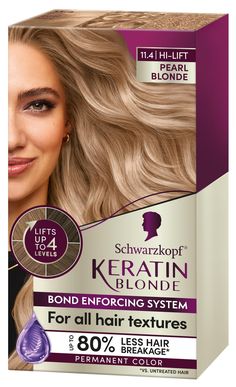 PRICES MAY VARY. 3-STEP BOND ENFORCING: The 3-step Bond Enforcing System creates bonds and strengthens hair, leaving your hair 5X* stronger after using this hair dye kit PROFESSIONAL: Salon-inspired high lift hair color for women that lightens hair up to 4 levels while reducing hair damage*. With 2-in-1 purple repair mask for anti-yellow effect and shine DESIGNED FOR ALL HAIR TEXTURES: This professional hair dye leaves hair looking and feeling soft and renewed, while also maintaining curl patter High Lift Hair Color, Hair Dyer, Permanent Hair Dye Colors, Professional Hair Dye, Blonde Hair Dye, Blonde Dye, Stop Hair Breakage, Pearl Blonde, Dyed Blonde Hair