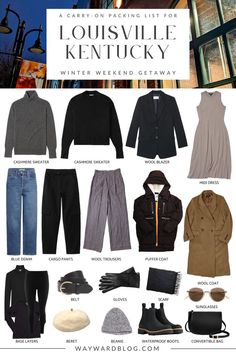 the front cover of a travel guide for louisville kentucky, featuring clothing and accessories