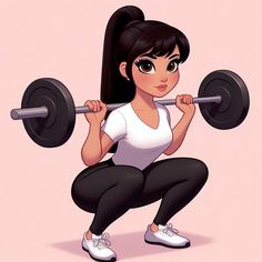 a woman squats with a barbell in her hands