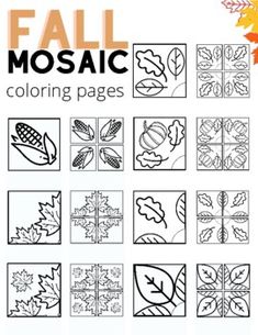 fall mosaic coloring pages with leaves and acorns