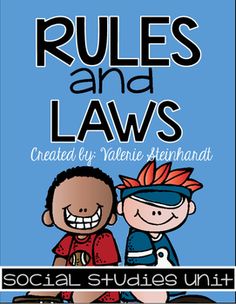 the cover of rules and laws for social studies unit, with two children sitting next to each other