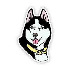 a black and white dog sticker with a yellow collar on it's neck