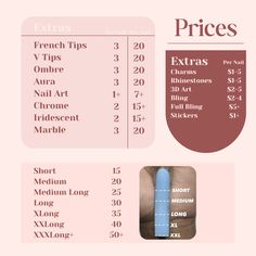 Gel X Nail Price List, Different Nail Lengths Chart, Nail Price List Ideas Beginner, Nail Tech Price List Template, Nail Length Chart Price, Nail Price List Ideas, Nail Tech Organization Ideas, Nails Techniques, Nail Price List