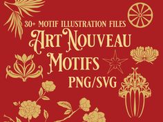 art nouveau motifs png svg - 30 mote illustration files for use in graphic design