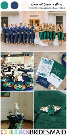 the wedding party is all green and blue