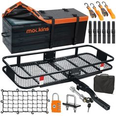 an image of a toolbox and tools set up on a white background with orange handles