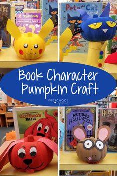 book character pumpkin crafts for kids to make with paper machs and other items from the children's bookshelf