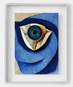 a painting with an eye in the middle and blue waves around it's edges