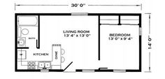 the floor plan for a small cabin with two bedroom and an attached bathroom, which is also